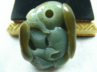 Natural Hetian Soft Jade,  Fish And Lotus Root,  Safety Certificate photo