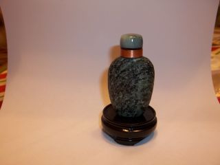 Carved Snuff Bottle - Ruby Zoisite (matte Finish) W/ Jade Top & Stand photo