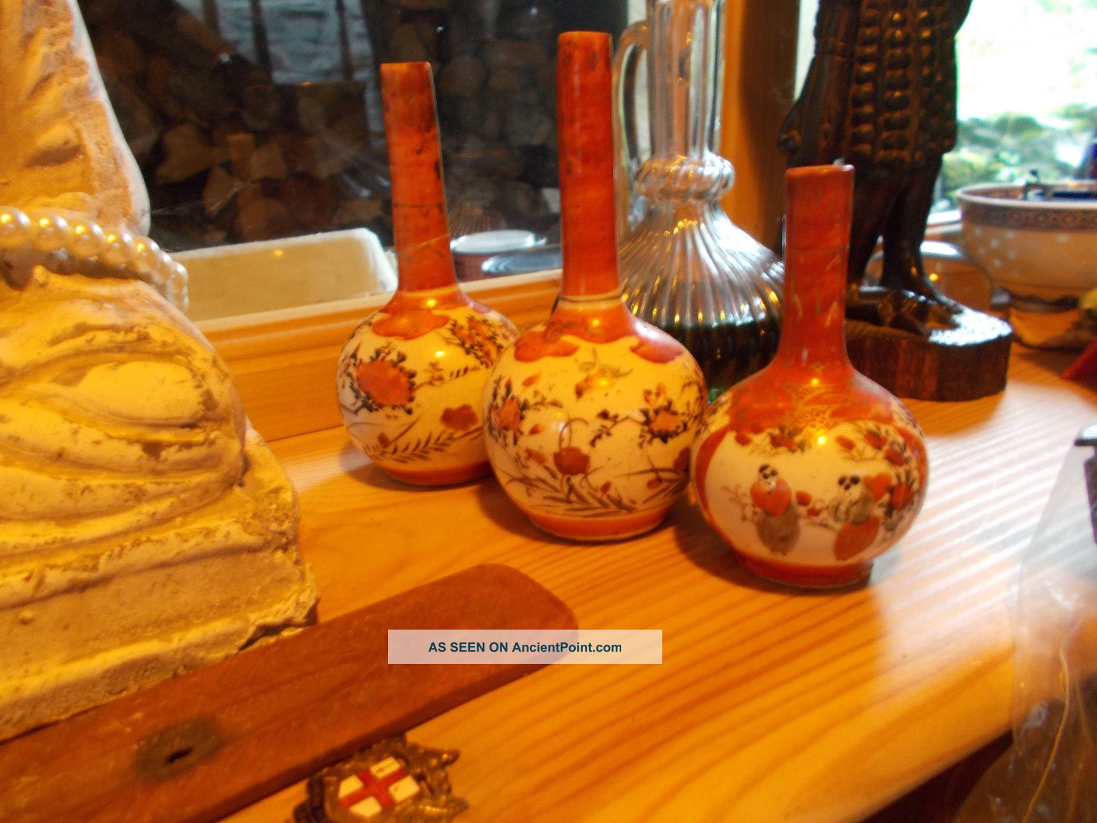 Three Antique Quality Miniature Chinese Canton Vases With Of Bulbous Design Vases photo