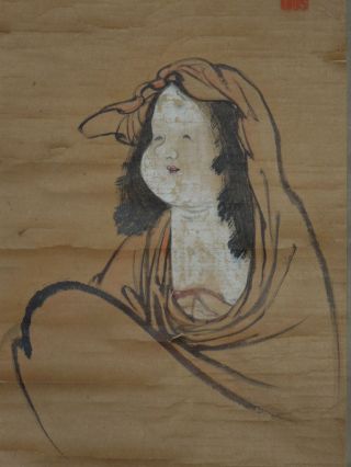 418 Japanese Jiku Kakejiku Hanging Scroll Japan　old Art Female Dharma　okame photo