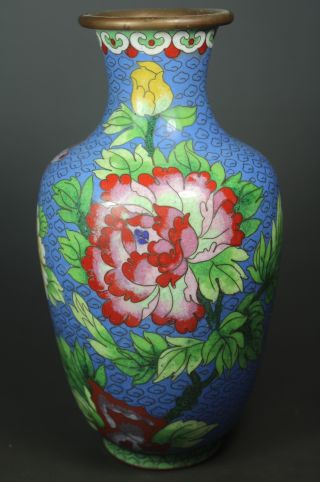 Chinese Handwork Painting Flower Old Cloisonne Vase photo