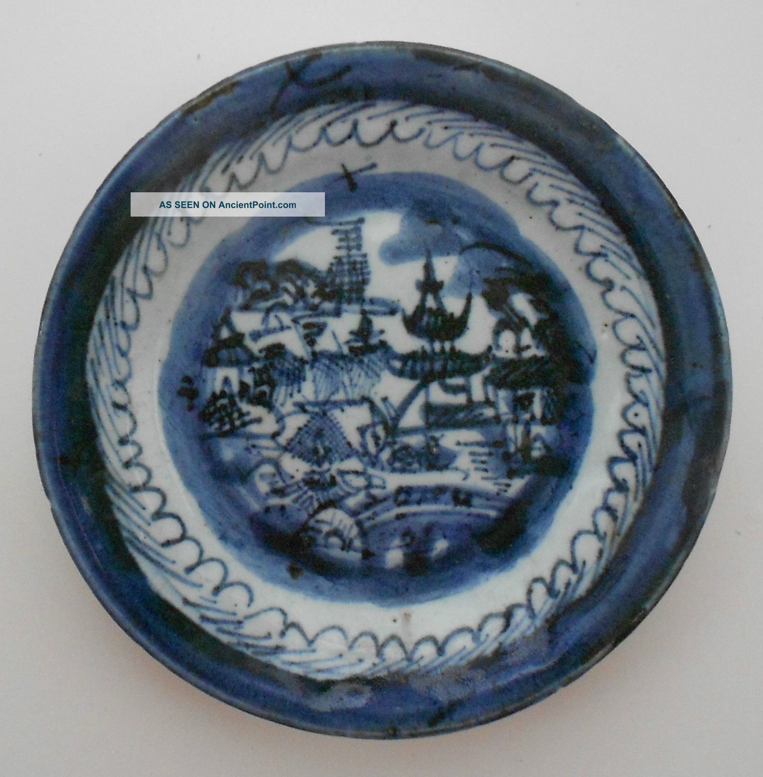 Antique Chinese Import Rain & Cloud Canton Porcelain Small Plate / Dish Nr Plates photo