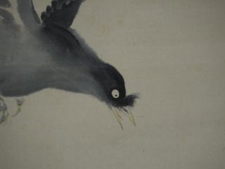 419 Japanese Jiku Kakejiku Hanging Scroll Japan　art Fallen Leaves Two Crows photo