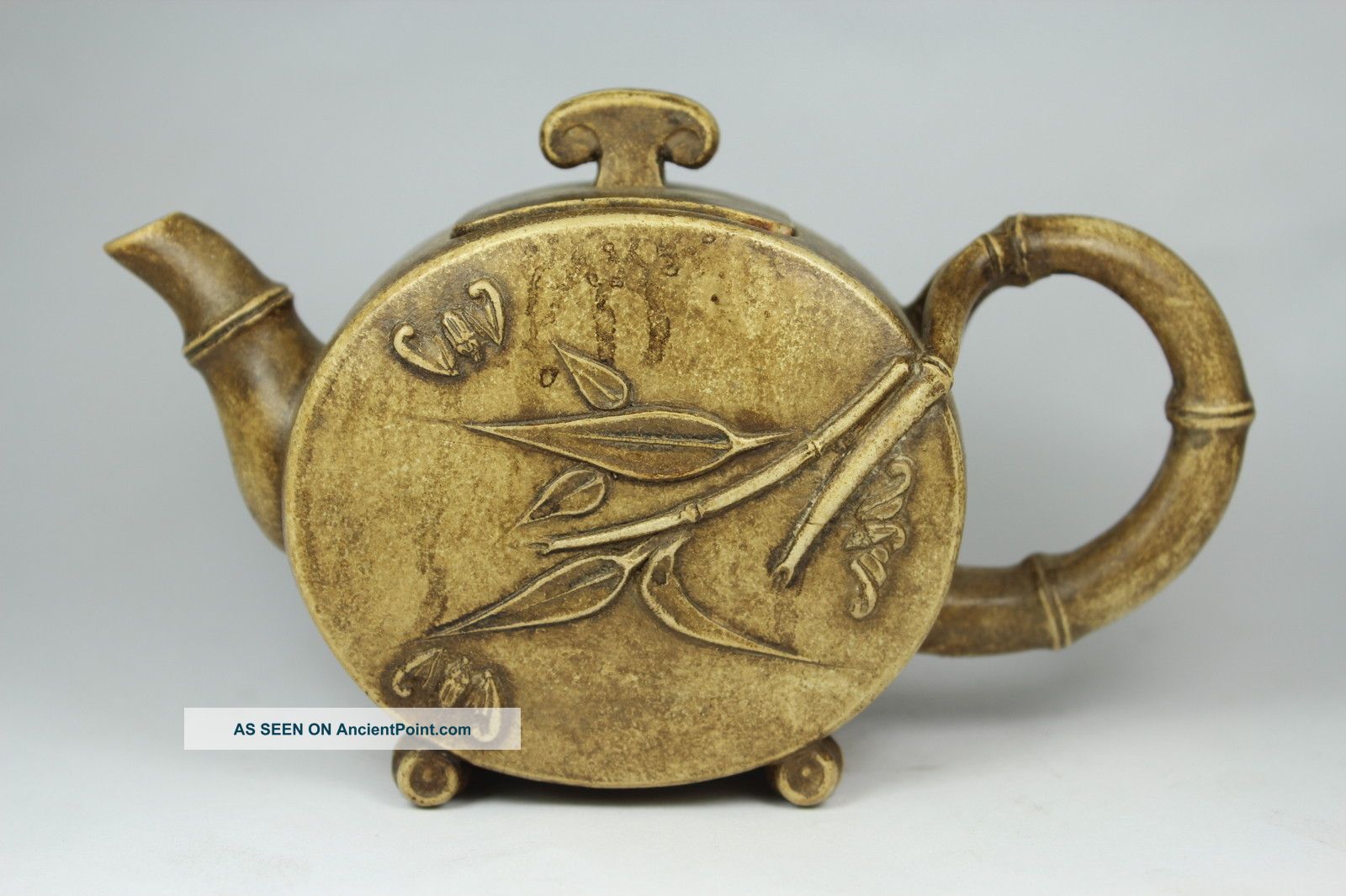 Chinese Old Alabaster Wonderful Handwork Embossment Bamboo Tea Pot Other photo