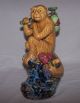 Rare Antique Large Ceramic Chinese Sitting Monkey W/ Ru Yi Scepter & Peaches 12 