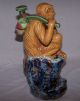Rare Antique Large Ceramic Chinese Sitting Monkey W/ Ru Yi Scepter & Peaches 12 