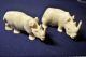 Antique Finely Carved Rhino Statue Ox Bone 2 Pcs Other photo 1