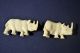 Antique Finely Carved Rhino Statue Ox Bone 2 Pcs Other photo 2