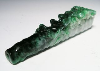 Finely Carved Old Chinese Jade Pipe With Dragons - Great Color photo