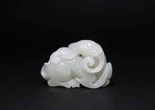 Old Nicely Carved Chinese Jade Carving Statue Of Recumbent Animal photo