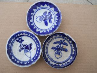 Antique China Porcelain Blue And White Small Dishes 3pc photo