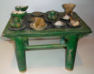 Ming Dynasty Sancai Glazed Terracotta Offering Table (china 1368 - 1644) photo