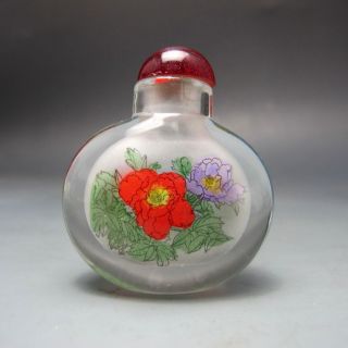 Fine Chinese Inside Hand Painted Peony Glass Snuff Bottle photo