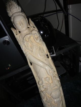 Huge Faux Ivory 19th Century Chinese Antique Empress Carved Budha Statue Figure photo