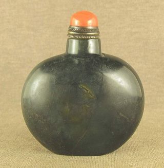 Refined Chinese Jade Snuff Bottle With Red Coral Top Lid photo