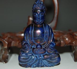 Old Chinese Lapis Lazuli Jade Hand Carved,  Pendant (buddha Statue) Nr photo