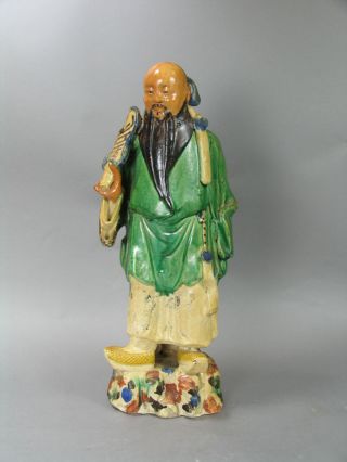 Late 19th C.  Chinese Standing Luohan Figure With A Fan photo