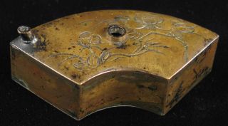 Antique 19th Century Japanese Bronze Suiteki Water Dropper,  Engraved Blossoms photo