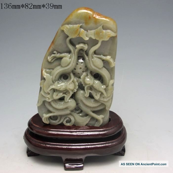 100% Natural Hetian Jade Hand - Carved Statues (with A Certificate) - Dragon Pc1679 Men, Women & Children photo