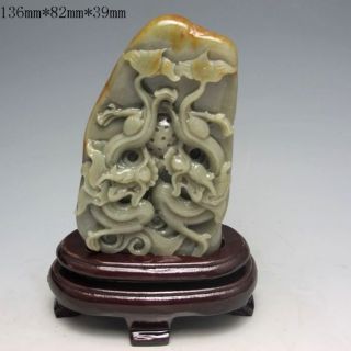 100% Natural Hetian Jade Hand - Carved Statues (with A Certificate) - Dragon Pc1679 photo