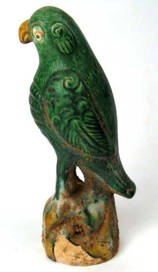 Three - Colour Glaze Ceramic Parrot Bird Statue photo
