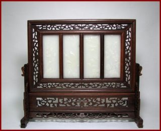 Decorative 20c Chinese Composite White Panels Wooden Table Screen, photo