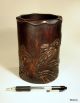 Chinese Wood Carved Bamboo Brush Pot Woodenware photo 8
