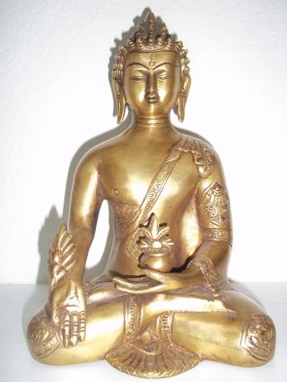 Large Tibet / Nepalese Brass Meditating Lord Buddha Statue 5.  85 Lb Approx. photo