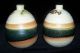2 Japanese Oribe Handled Lidded Stoneware Bowls Fish Glazed Crazed Signed Glasses & Cups photo 1
