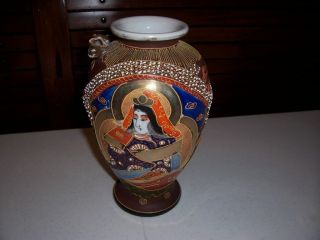 Japanese Satsuma Vase With Right Facing Raised Dragon With Gilded Head (bso - 30) photo