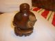 Carved Snuff Bottle - Fish And Lilly Pods - Brown Shaded Agate And Wood Root Base Snuff Bottles photo 7