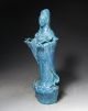 Old Chinese Robins Egg Glazed Statue Of Standing Figure With Mark Men, Women & Children photo 1