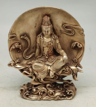 Oriental Chinese Bronze Guanyin - Silver Patina - 19.  5cm High photo