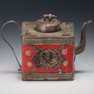 Vintage Chinese Porcelain Teapot Orient Red Teaset photo