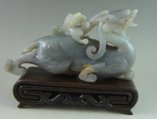 Old Chinese Hetian Jade Carved Dragon Statue photo