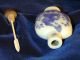 Chinese Antique Porcelain Snuff Bottle With Spoon Jade Stopper Blue Asian Bone Snuff Bottles photo 3