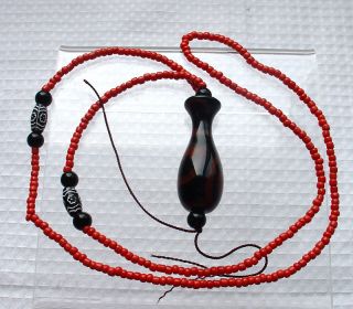 A Wonderful Red Agate Pendant Carved With Vase Shape And Coral - Chain photo