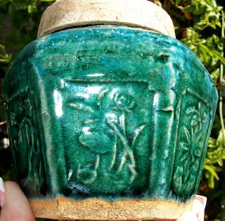 Antique Chinese Pottery Shiwan Jade Green Glazed Ginger Spice Preserve Jar Nr photo