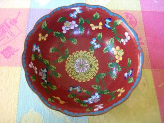 Antique Chinese Cloisonne Bowl - Scalloped Edge - Enamel Colors photo
