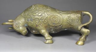 Chinese Handwork Cattle Flower Old Copper Statue photo