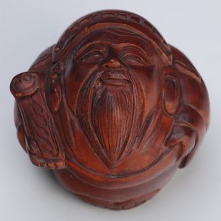 Antique Chinese Handwork Boxwood God Of Treasure Statue Vintage Wooden Statues photo