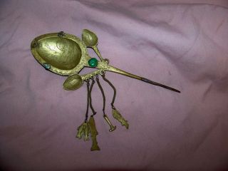 Antique Unusual Ornate Chinese Brass Large Hair Pin photo
