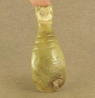 With Carved Ox Head Totem Chinese Old Jade Dragon Belt Hook photo