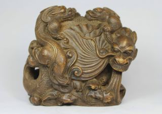 Chinese Old Alabaster Handwork Carving Dragon Statue photo