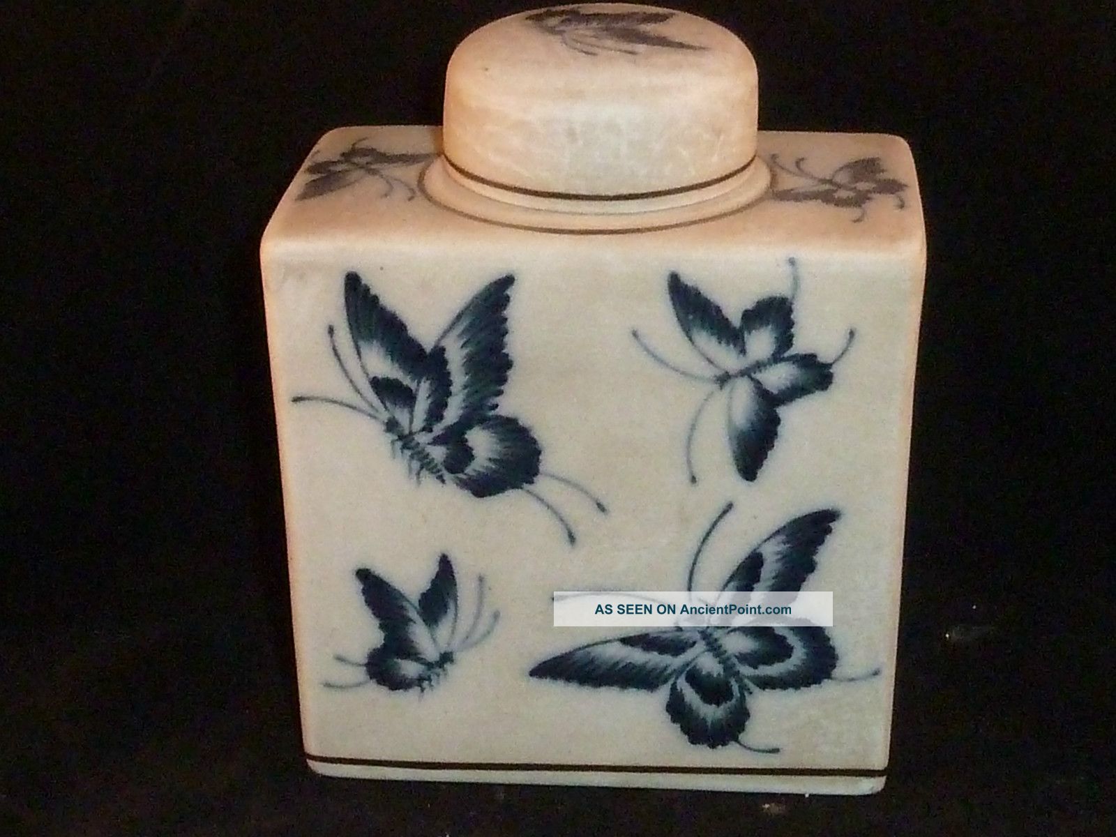 Unusual Vintage Chinese Blue And White Butterfly Ginger Jar Porcelain photo