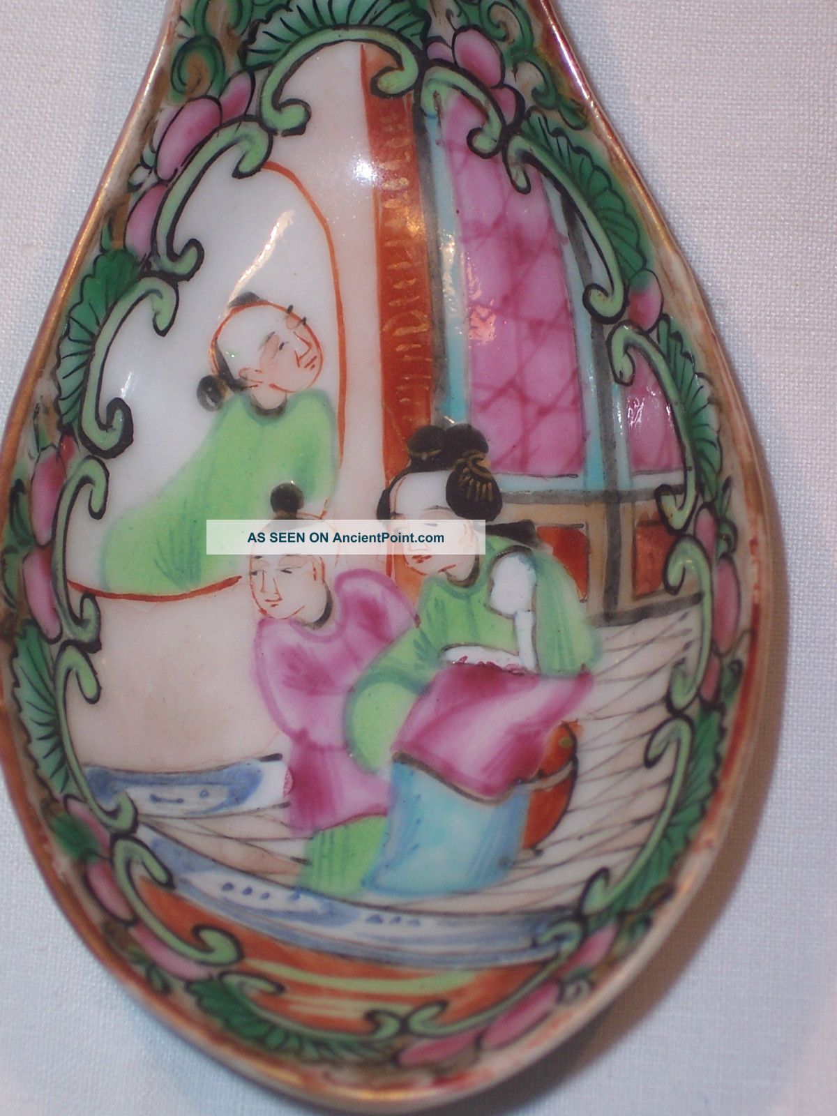 Antique Chinese Famille Rose Medallion Export Porcelain Soup Bowl Spoon Mint1850 Other photo