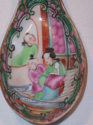 Antique Chinese Famille Rose Medallion Export Porcelain Soup Bowl Spoon Mint1850 photo
