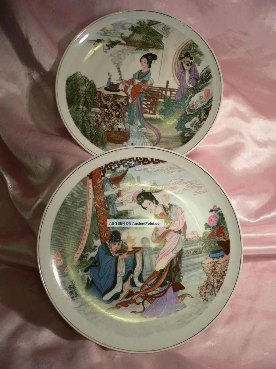 2 Asian Porcelain Plates Unmarked,  100% To Charity Plates photo