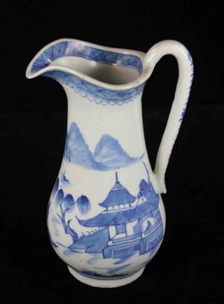 Antique Blue & White Canton China,  Export Porcelain - - Stately Water Pitcher,  10 