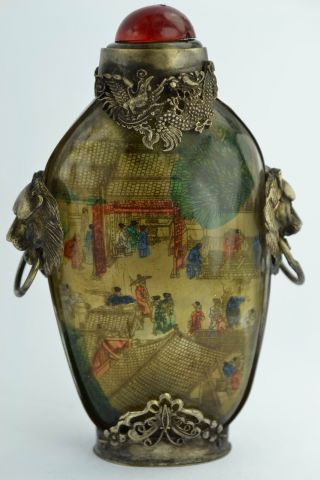 Orient Old Collectibles Decorated Glass Inside Painting Figure Snuff Bottle Top photo